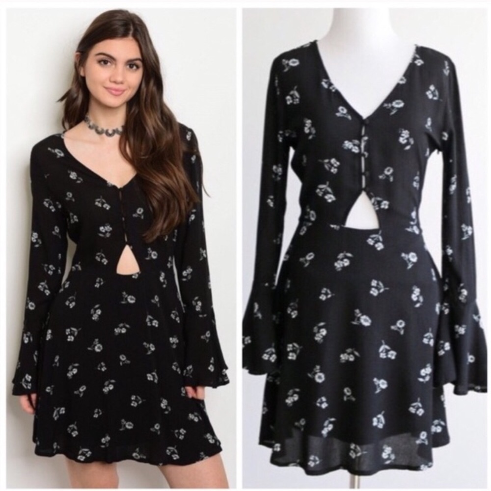 Black floral Skater Dress size S